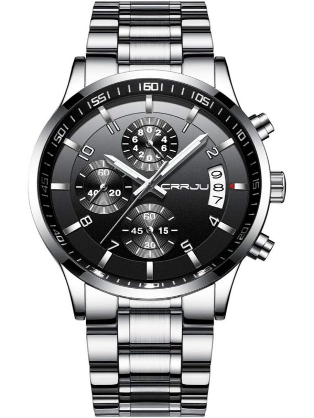 Men's Silver And Black Analog Stainless Steel Waterproof Chronograph Wrist Watch